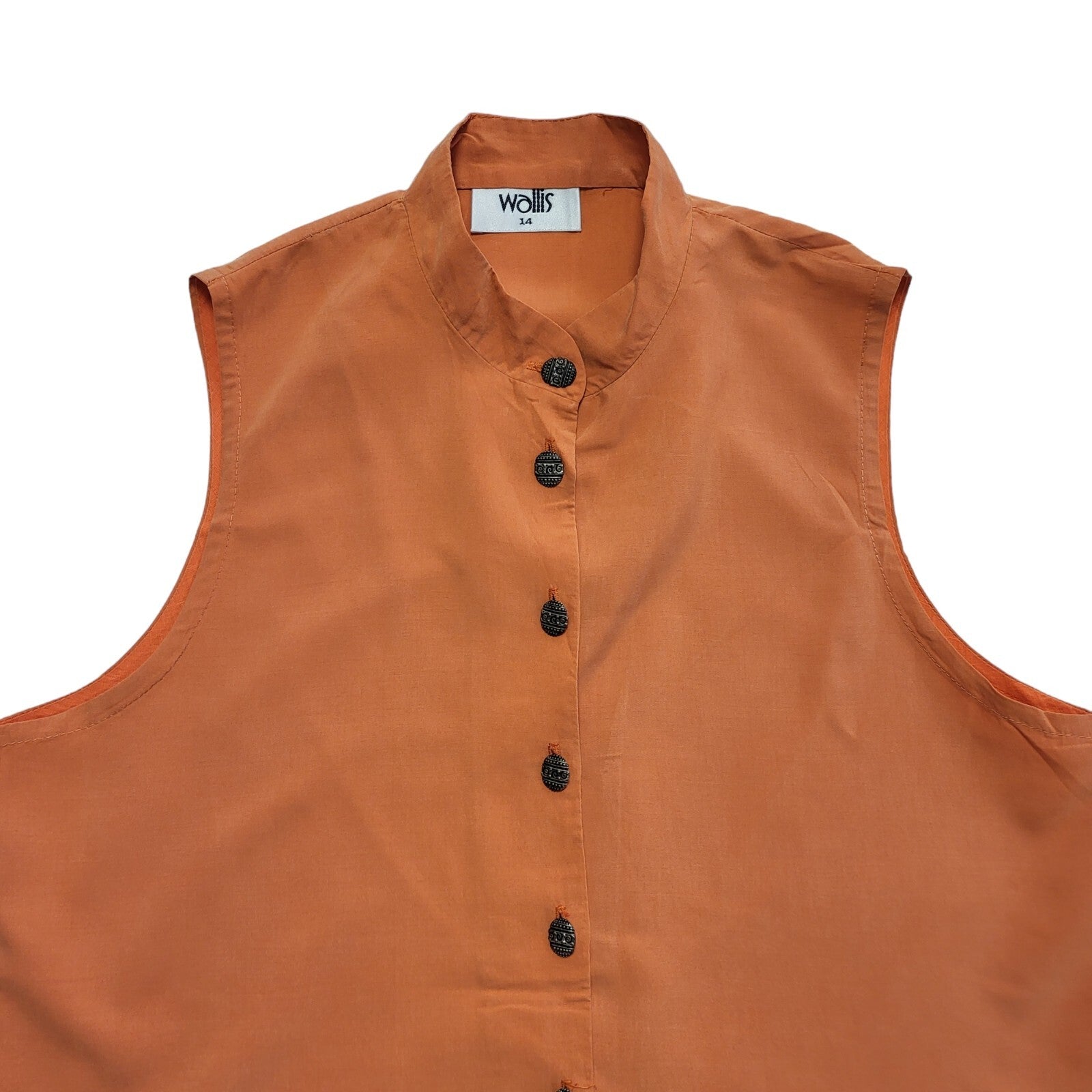 Wallis Vintage 90's Orange Button Up Sleeveless Womens Shirt Size 14