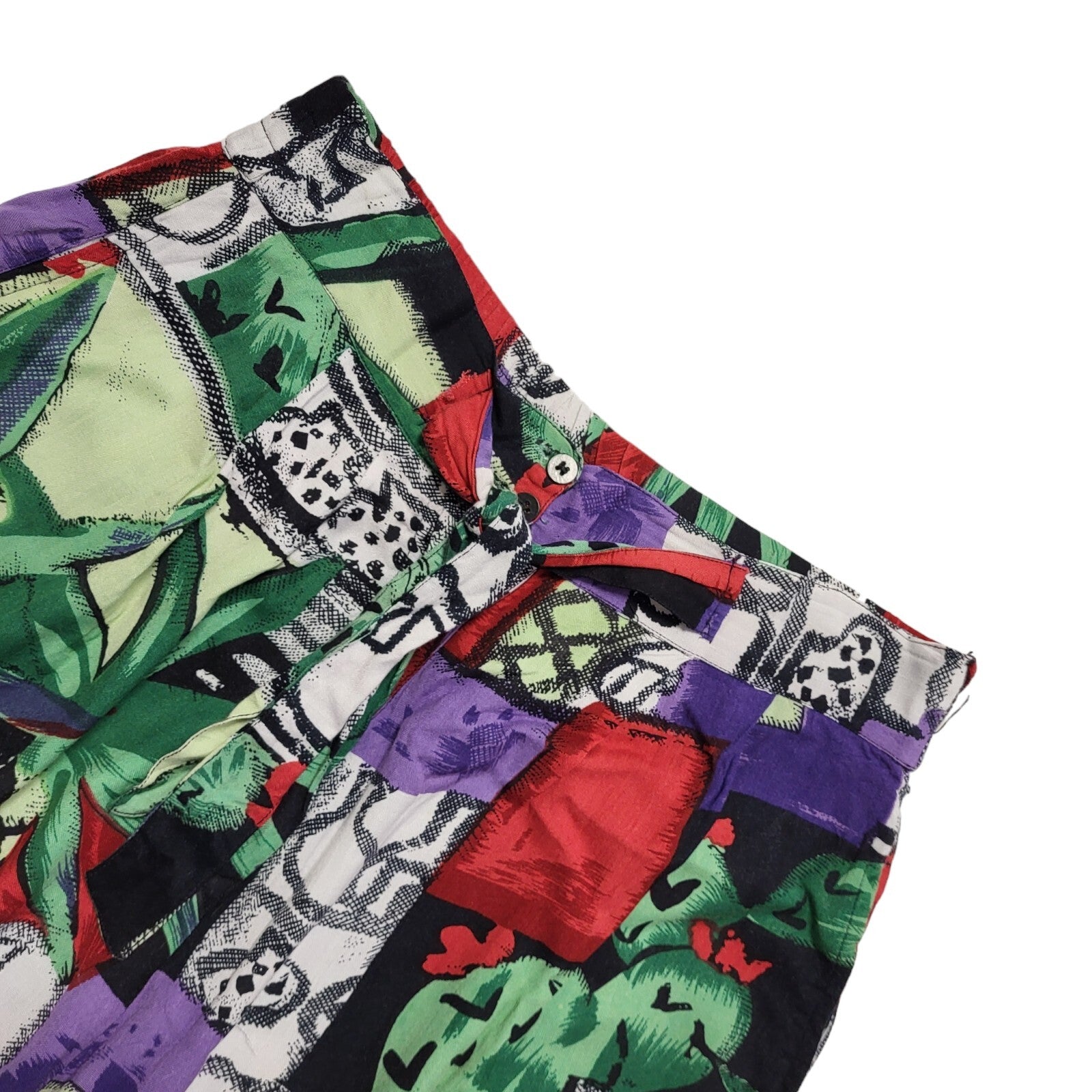Memo Vintage 90's Green Button Abstract Shorts Uk Women's Size S/M W28