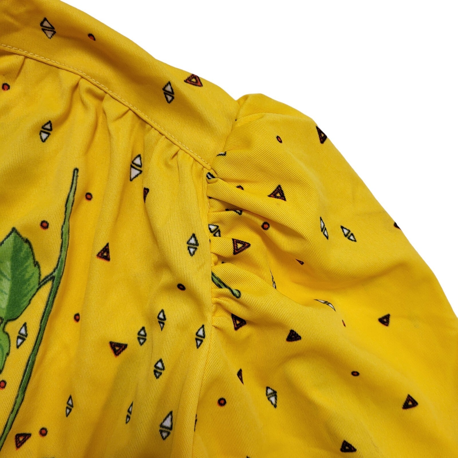 70s Vintage Yellow Purple Rose Short Sleeve A-Line Maxi Dress Women's Size 8