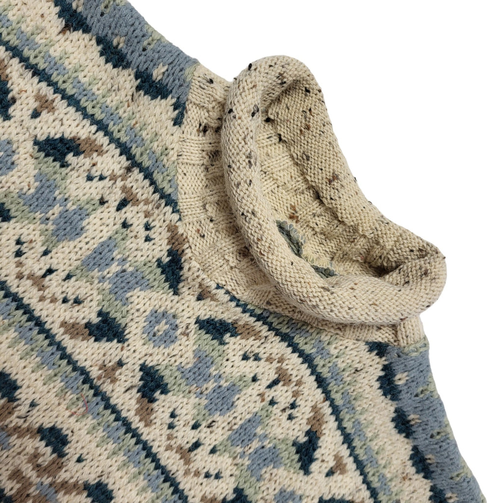 Vintage 80's Beige & Green Roll Neck Jumper Mens UK Size L