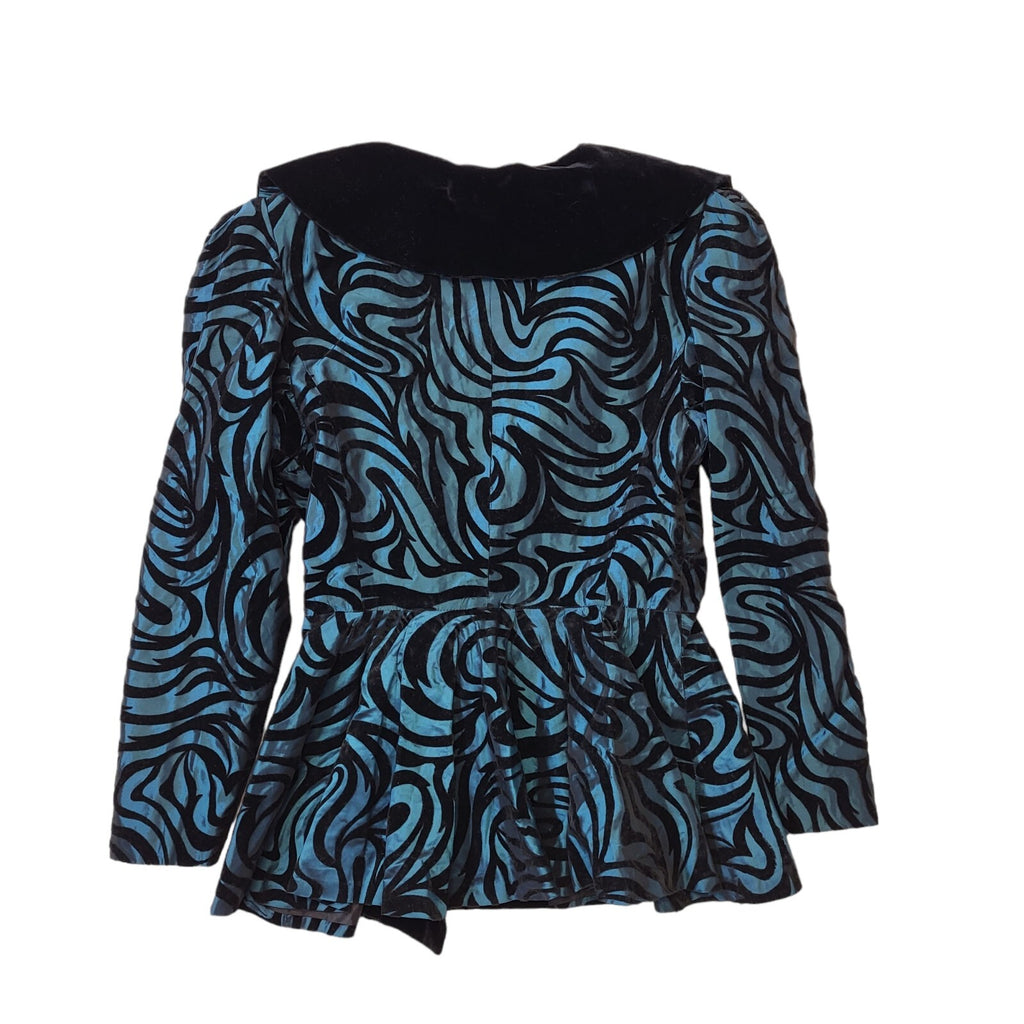 80s Vintage Blue & Black Button-Up Party Jacket Women's  Size 12