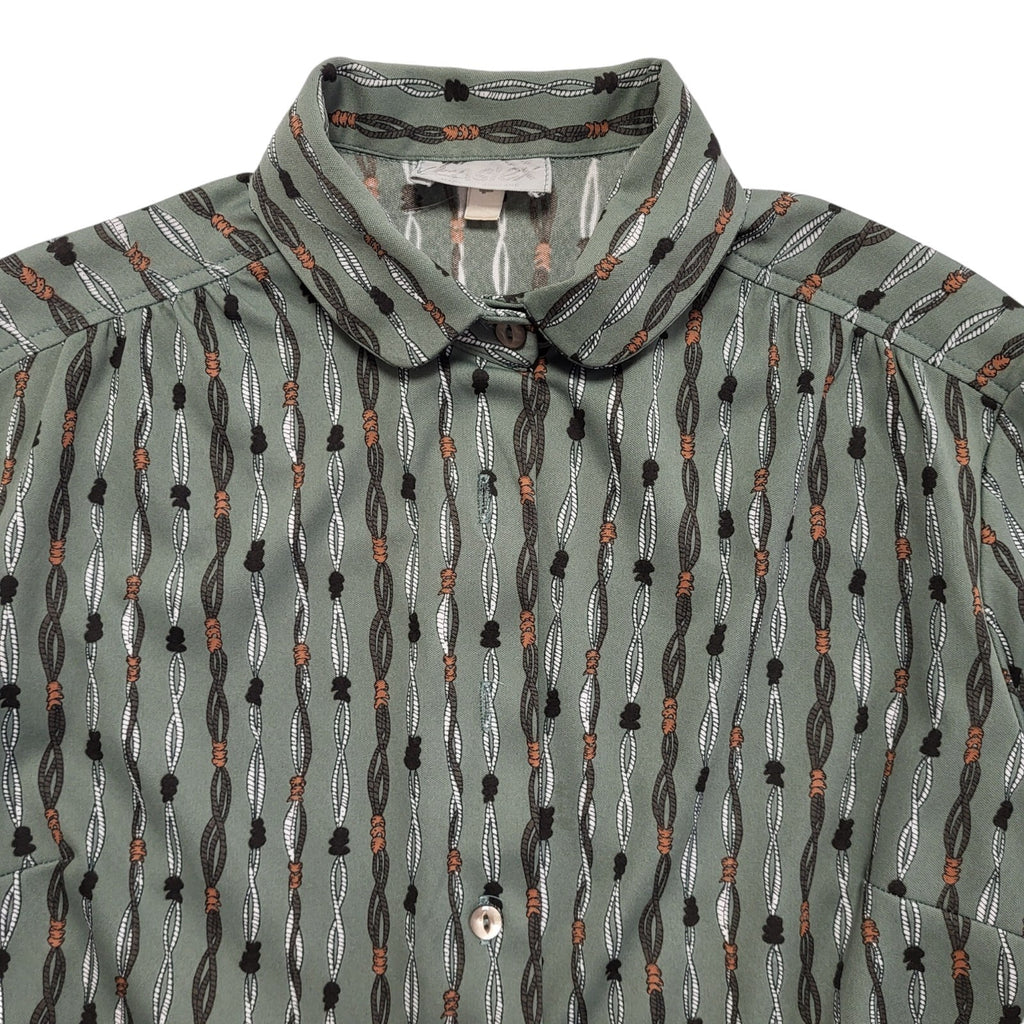 Easiex 80s Vintage Green Retro Abstract Long Sleeve Shirt Womens Size 14