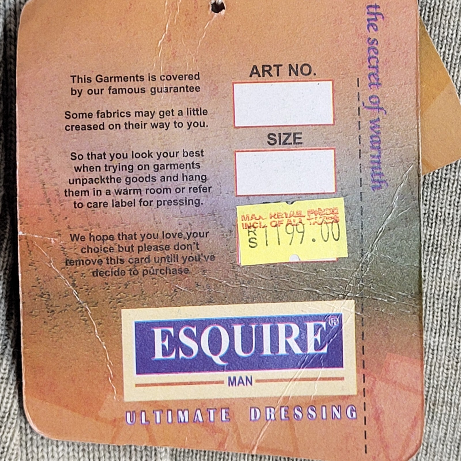 Esquire Vintage Beige Button Cardigan UK Men's Size XL Bnwt