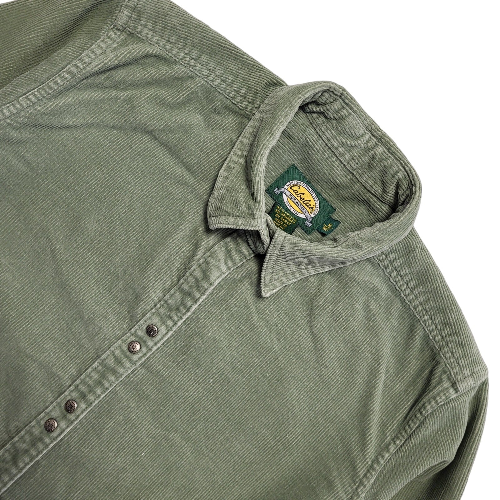 Cabela's 90s Vintage Green Corduroy Long Sleeve Shirt Womens Size Medium