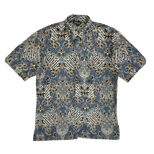 Bangsaman Vintage 90's Blue Green Abstract Short Sleeve Shirt Uk Men's Size M