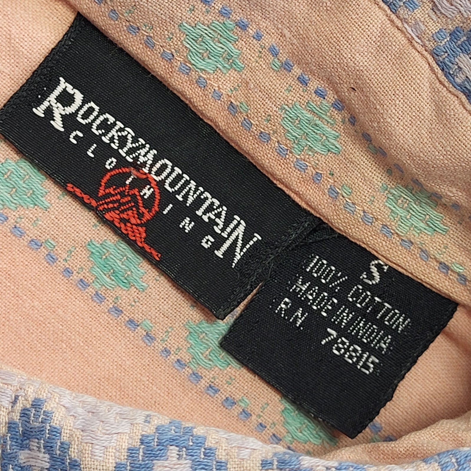Rocky Mountain Vintage 90's Pink & Blue Short Sleeve Womens Shirt Size Small