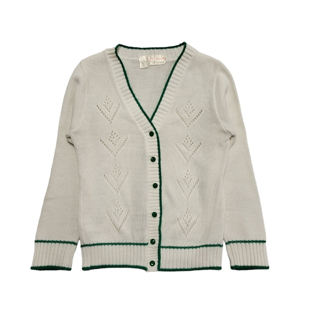Vintage 80's White & Green Button Up Cardigan UK Womens Size XS
