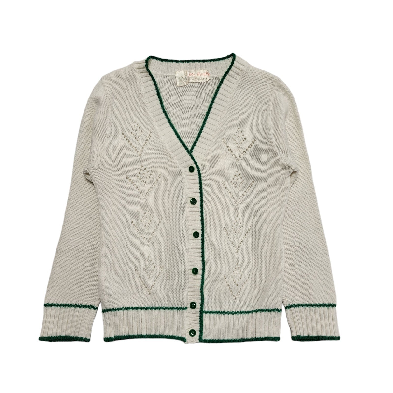 Vintage 80's White & Green Button Up Cardigan UK Womens Size XS
