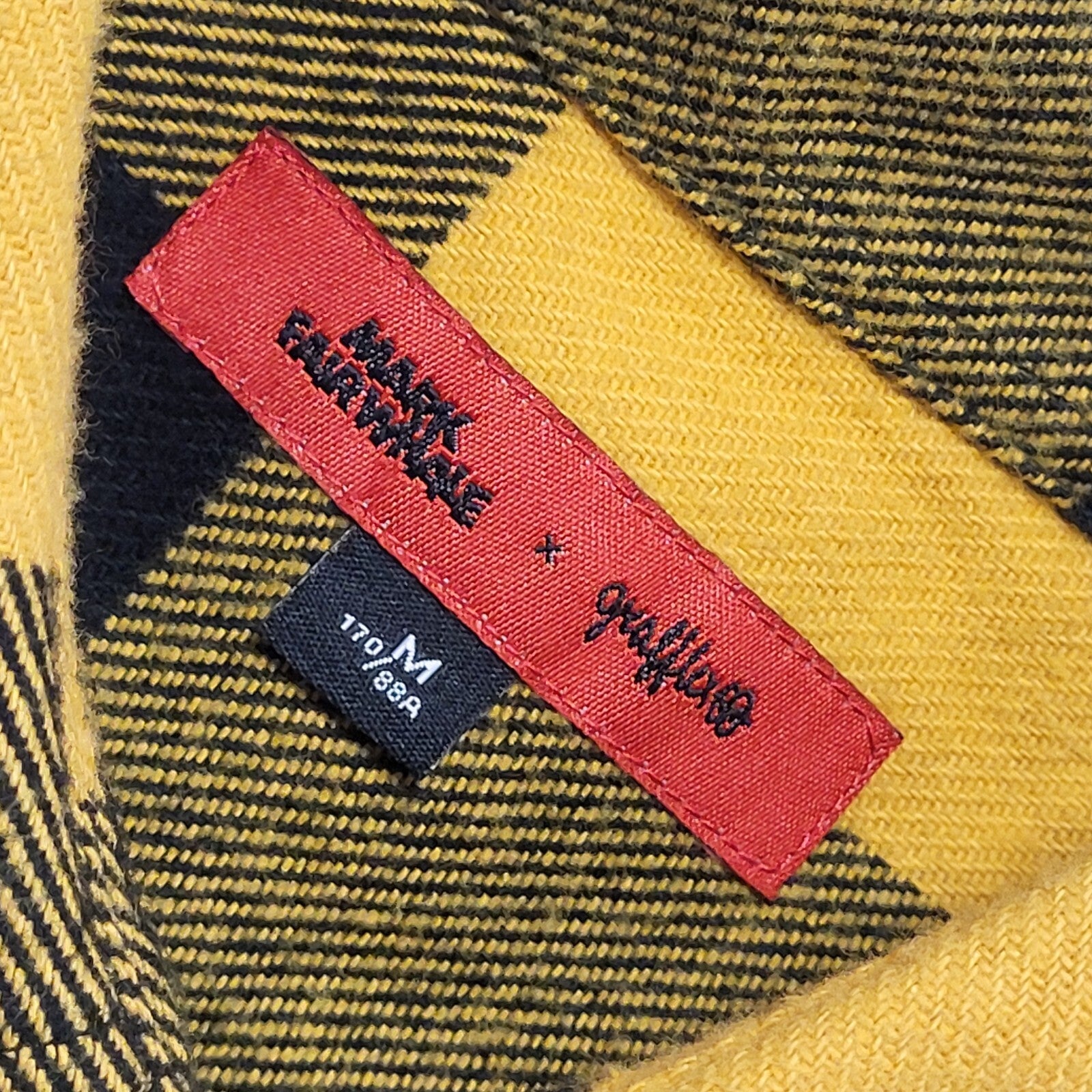 Mark Fair Whale Y2K Thick Yellow & Black Checked Long Sleeve Shirt Mens UK M