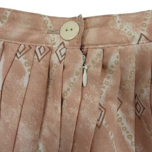80's Vintage Beige Diamond Patterned Pleated Skirt Women's 8/10