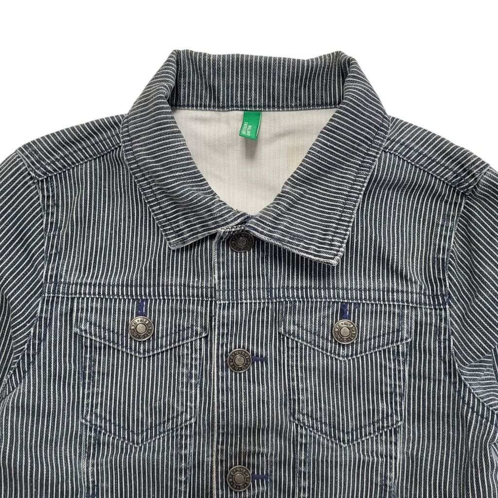 United Colors Of Benetton Blue Striped Denim Jacket Uk Girl's Size XS 4-5 yrs