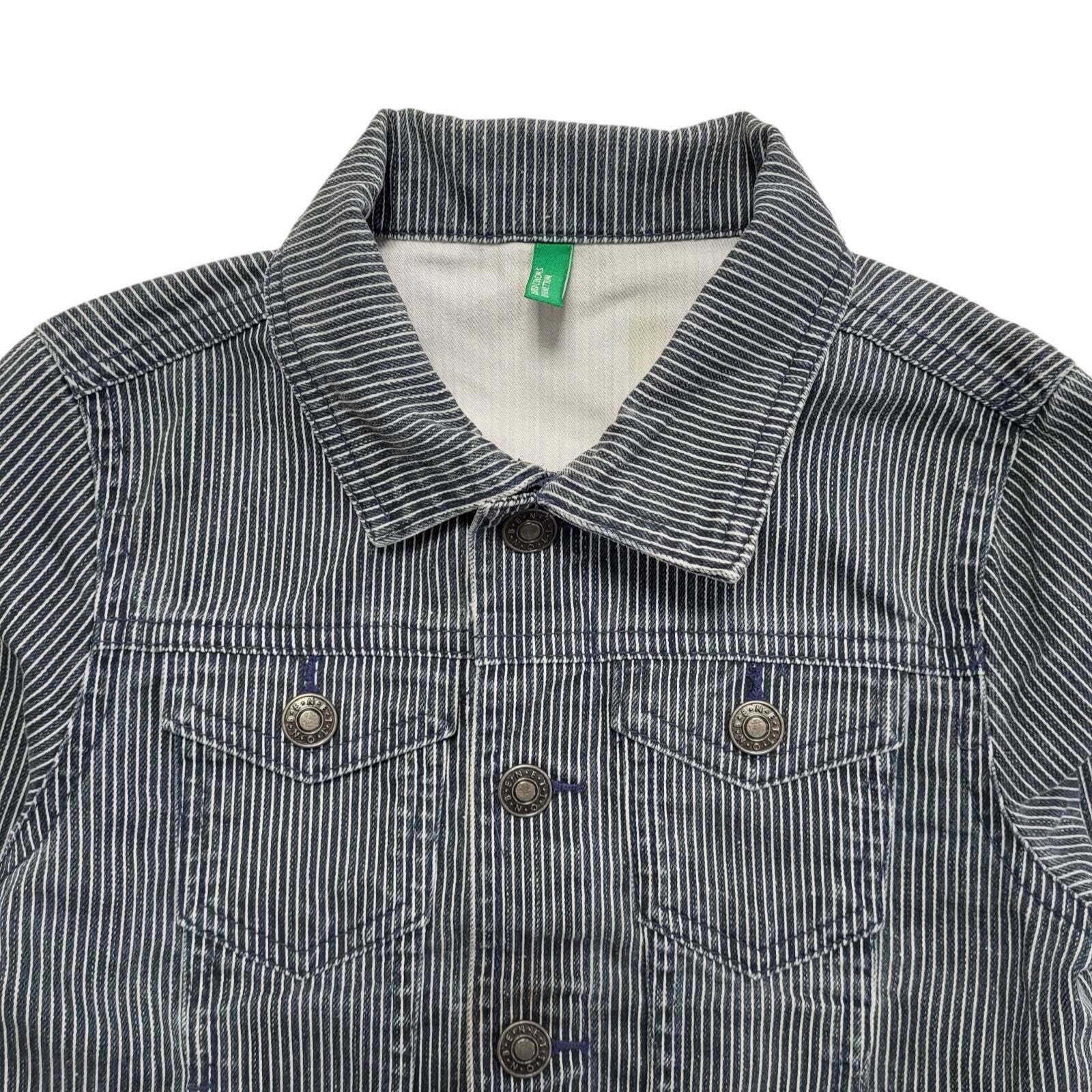 United Colors Of Benetton Blue Striped Denim Jacket Uk Girl's Size XS 4-5 yrs