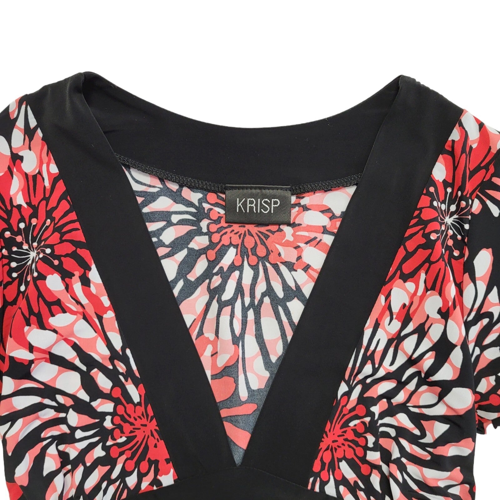 Krisp Vintage 90's Red & Black Floral V-Neck Dress Top Womens UK Size 8