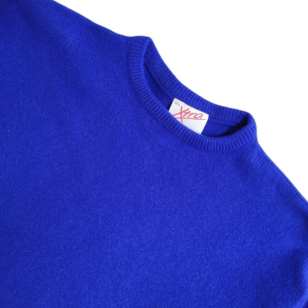 Bhs Jumper Vintage 70s Lambswool Blue Round Neck UK Women's Size 14