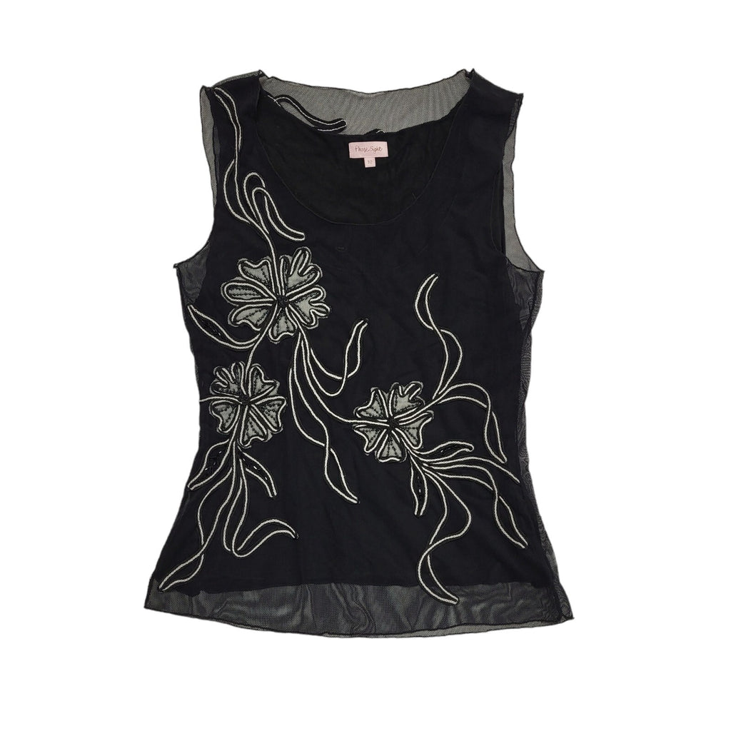 Phase Eight Y2k Black Sleeveless Floral Blouse Uk Women's size 10