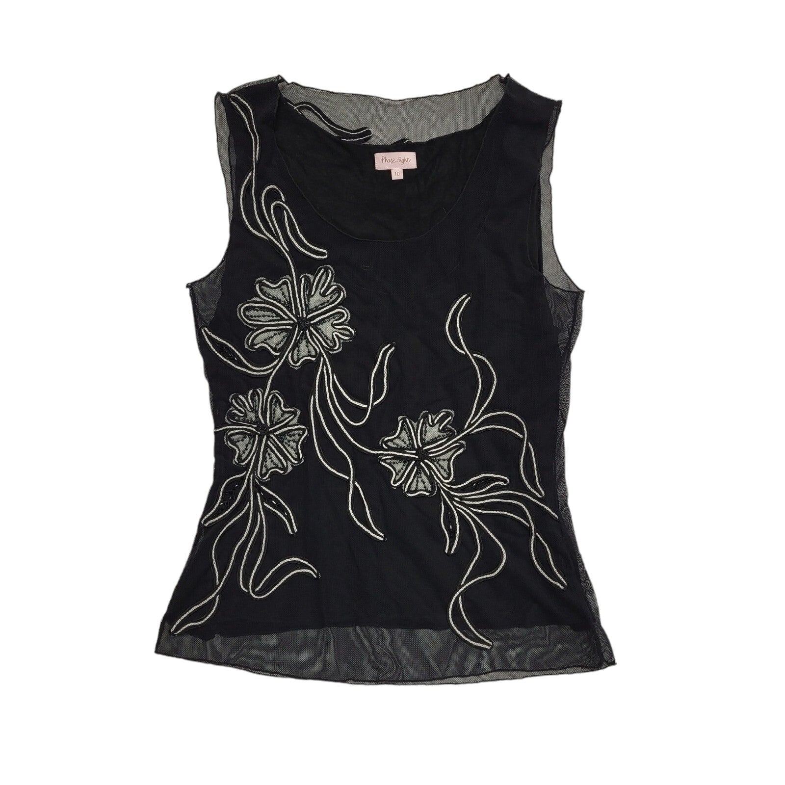 Phase Eight Y2k Black Sleeveless Floral Blouse Uk Women's size 10