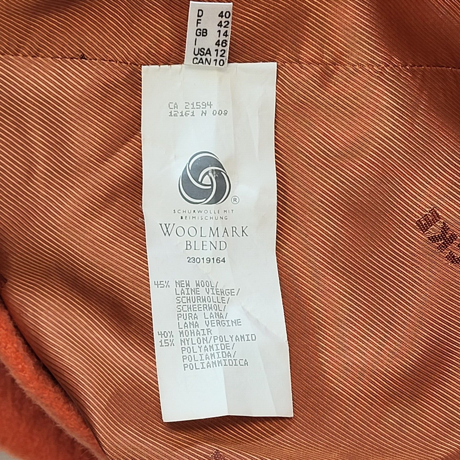 Hucke Vintage 90s Orange Zipped Wool Blend Jacket Women's Size 12 Eu 40