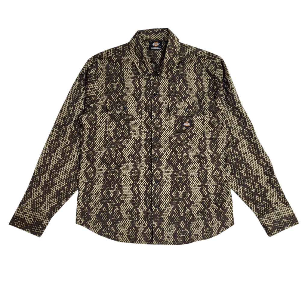 Dickies Y2k Brown Geometric Long Sleeve Shirt Men's UK Size M