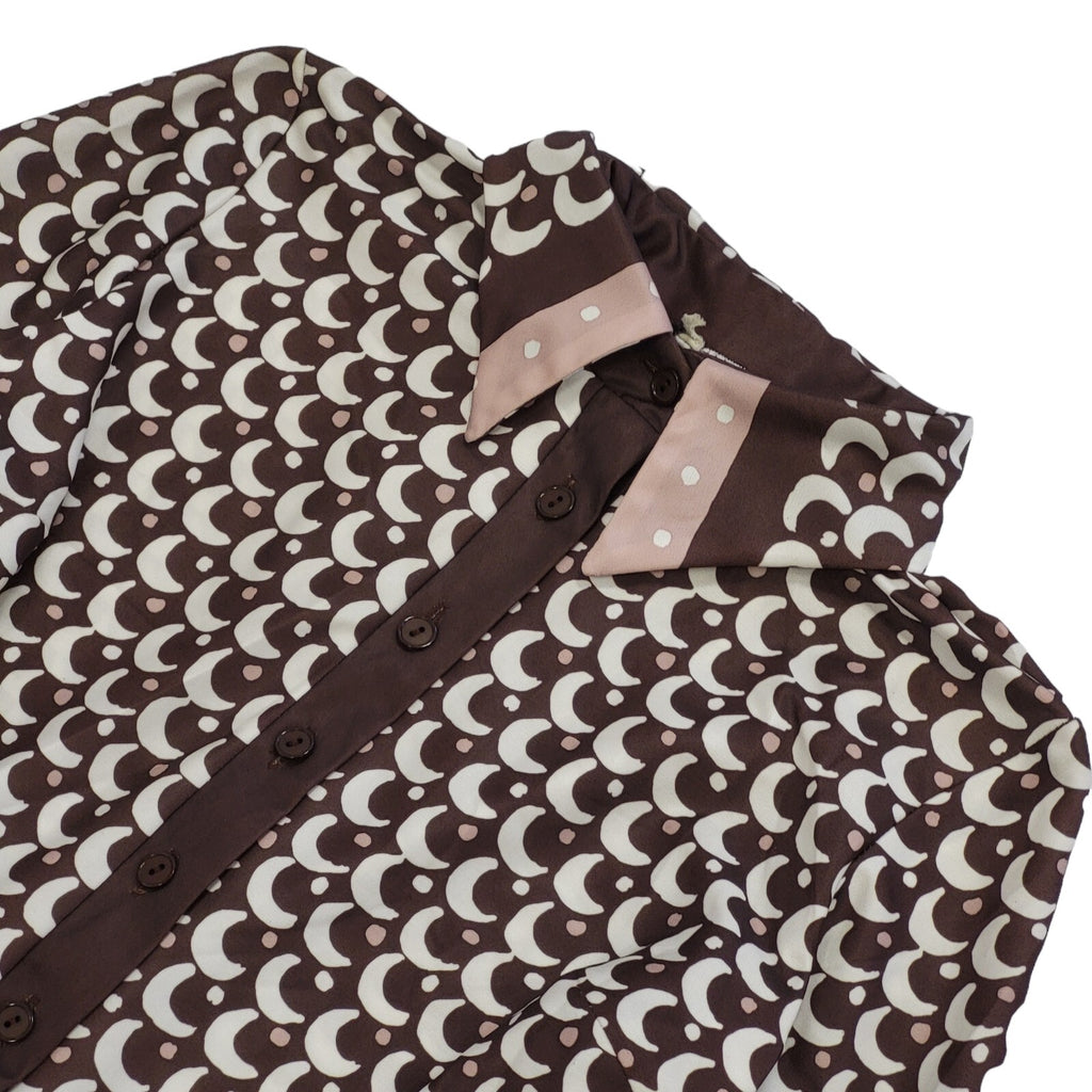 70s Vintage Brown & White Retro Patterned Dress Women's Size 10/12