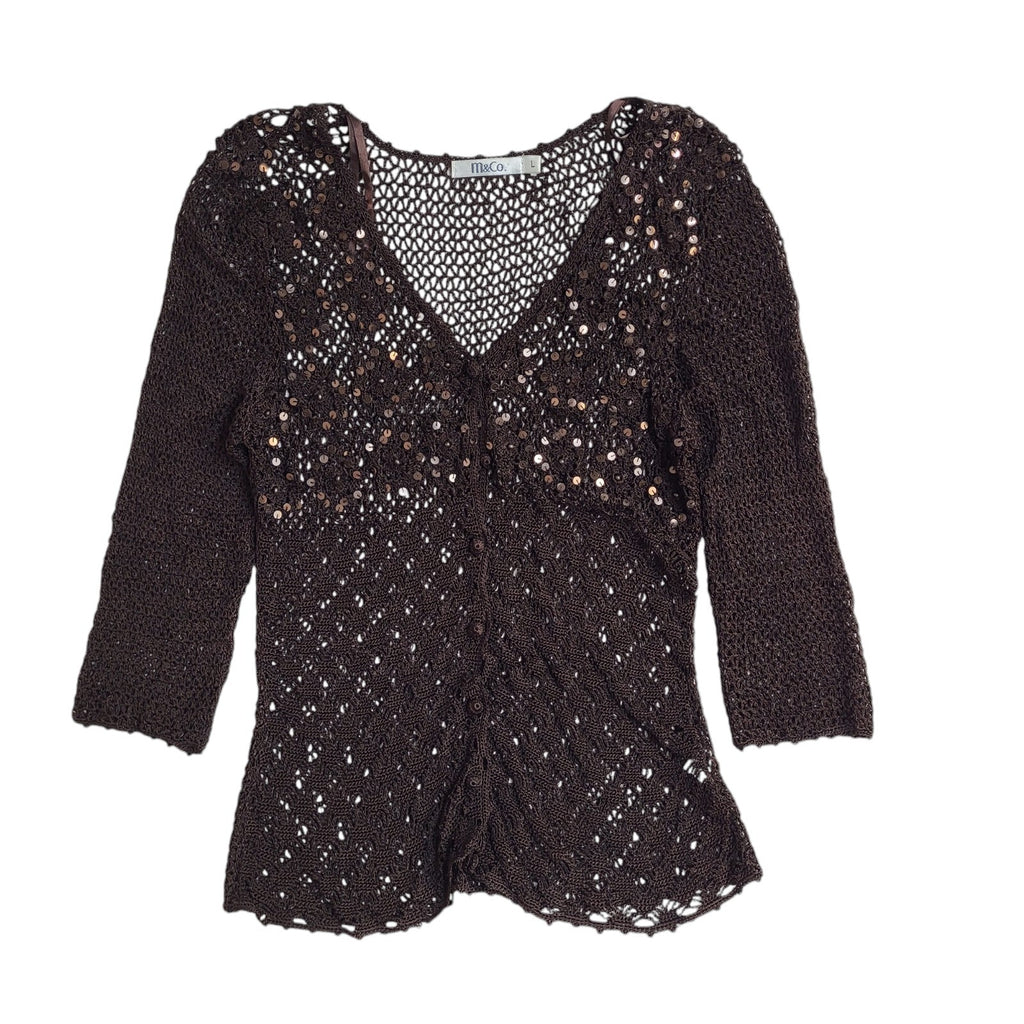 M&Co Brown Vintage 90's Sequin Knitted Cardigan UK Women's Size L