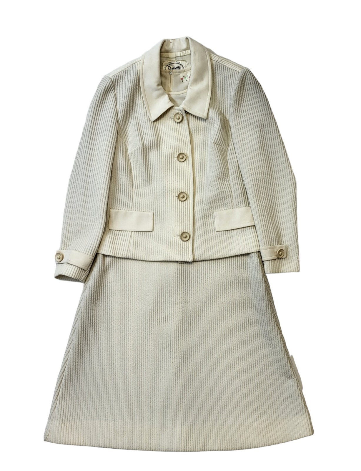 70s Vintage Davisella Cream Jacket & Dress Women's Size 14 Eu 42