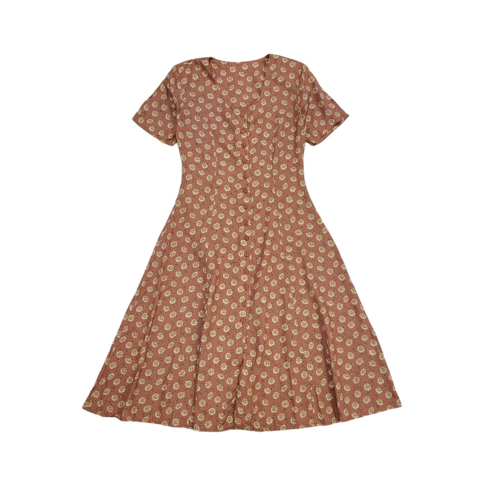 90s Vintage Essentials Peach Floral Daywear Dress Women's Size 12