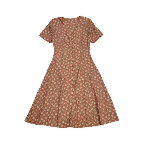 90s Vintage Essentials Peach Floral Daywear Dress Women's Size 12
