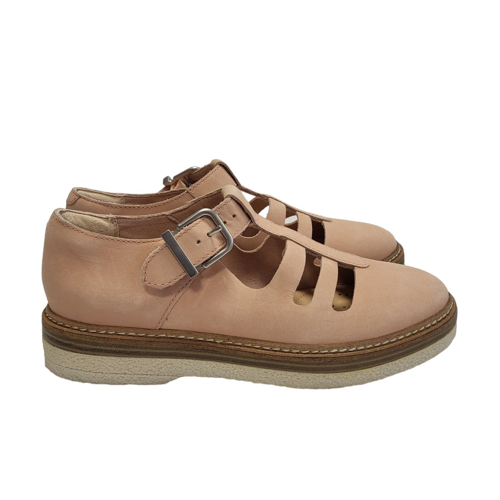 Clarks Zante Freya Pink Leather Vintage Buckle Flat Shoes Uk Girl's Size 3.5