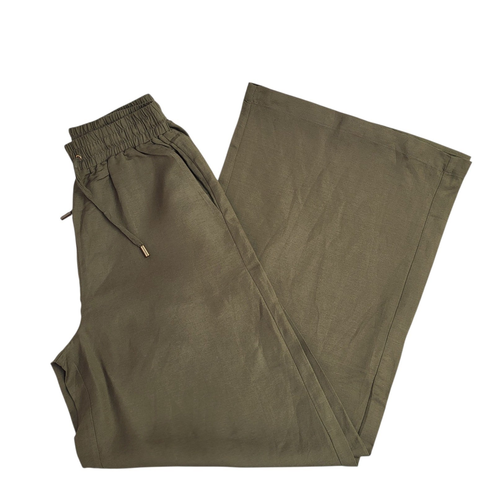 Karen Millen Y2K Green Wide Leg Linen Trousers Women's Size 8 W26 L30