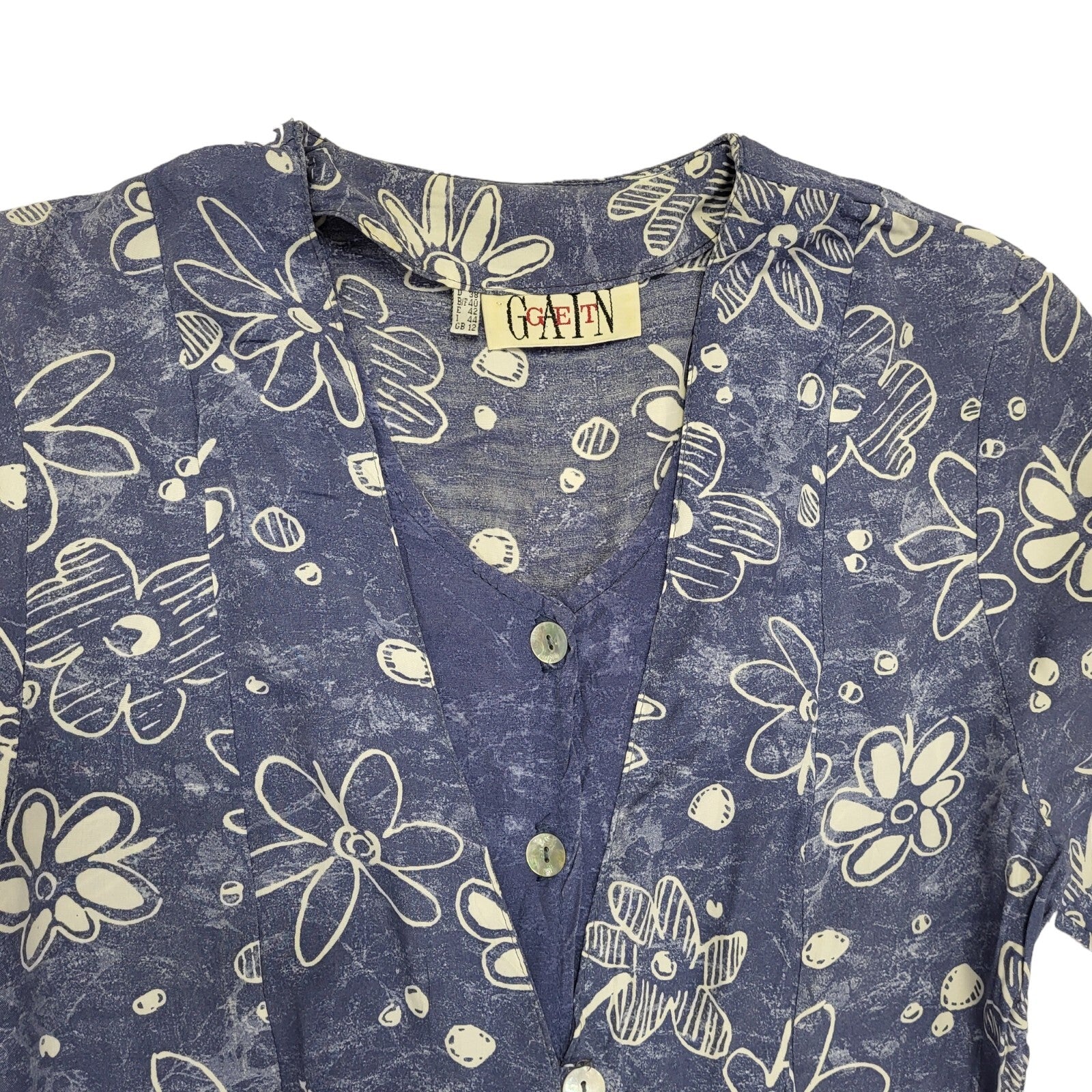 90s Vintage Get Gain Blue Floral Buttoned Daywear Dress Women's Size 10/12