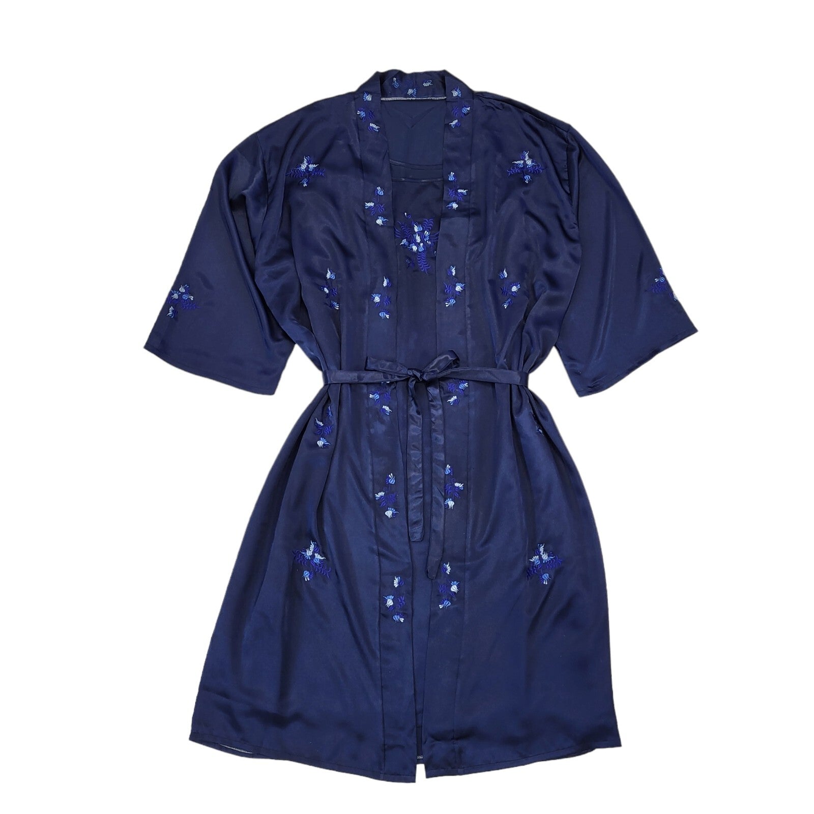 Vintage Navy Floral Dressing Gown & Slip Dress Womens UK 14