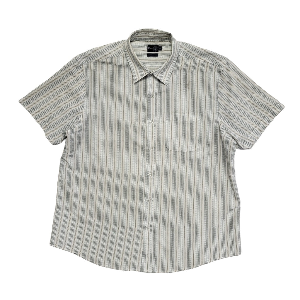 BHS 90's White, Grey & Blue Short Sleeve Striped Shirt Men's UK Size XL