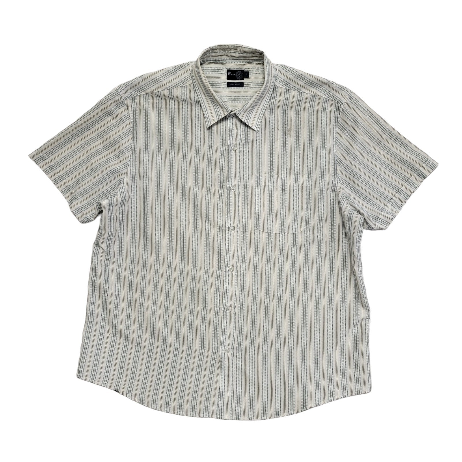 BHS 90's White, Grey & Blue Short Sleeve Striped Shirt Men's UK Size XL