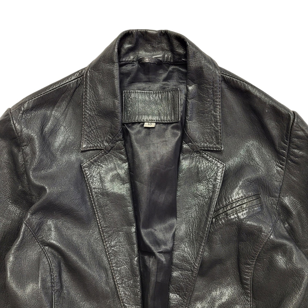 90s Vintage Black One Button Leather Jacket Uk Women's Size 10