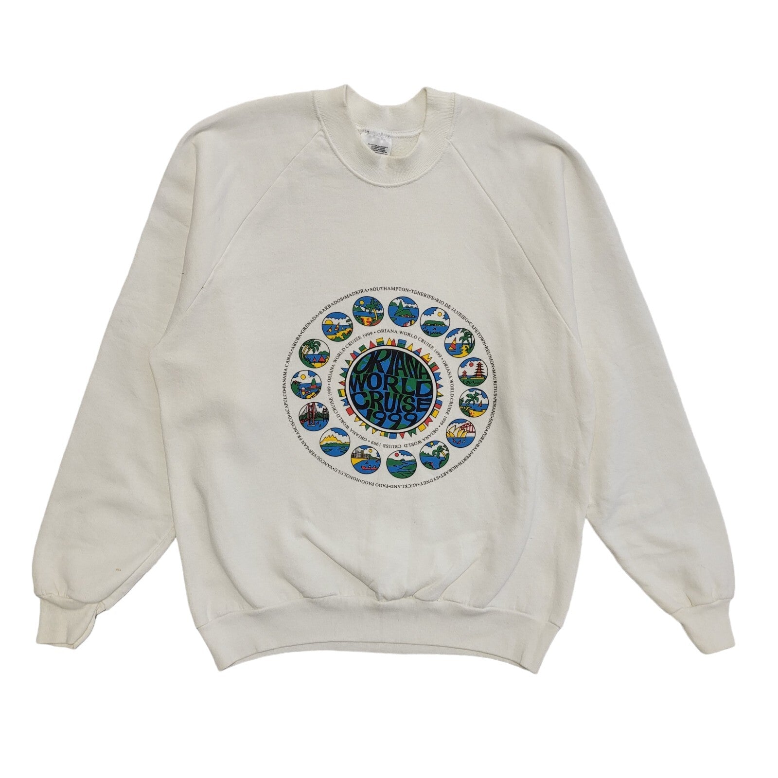 Oriana Cruise Ship Vintage 90's White Long Sleeve Sweatshirt Uk Men's Size L