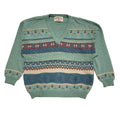 Elgo Collections Vintage 80s Green Geometric V-Neck Jumper Men's UK XL