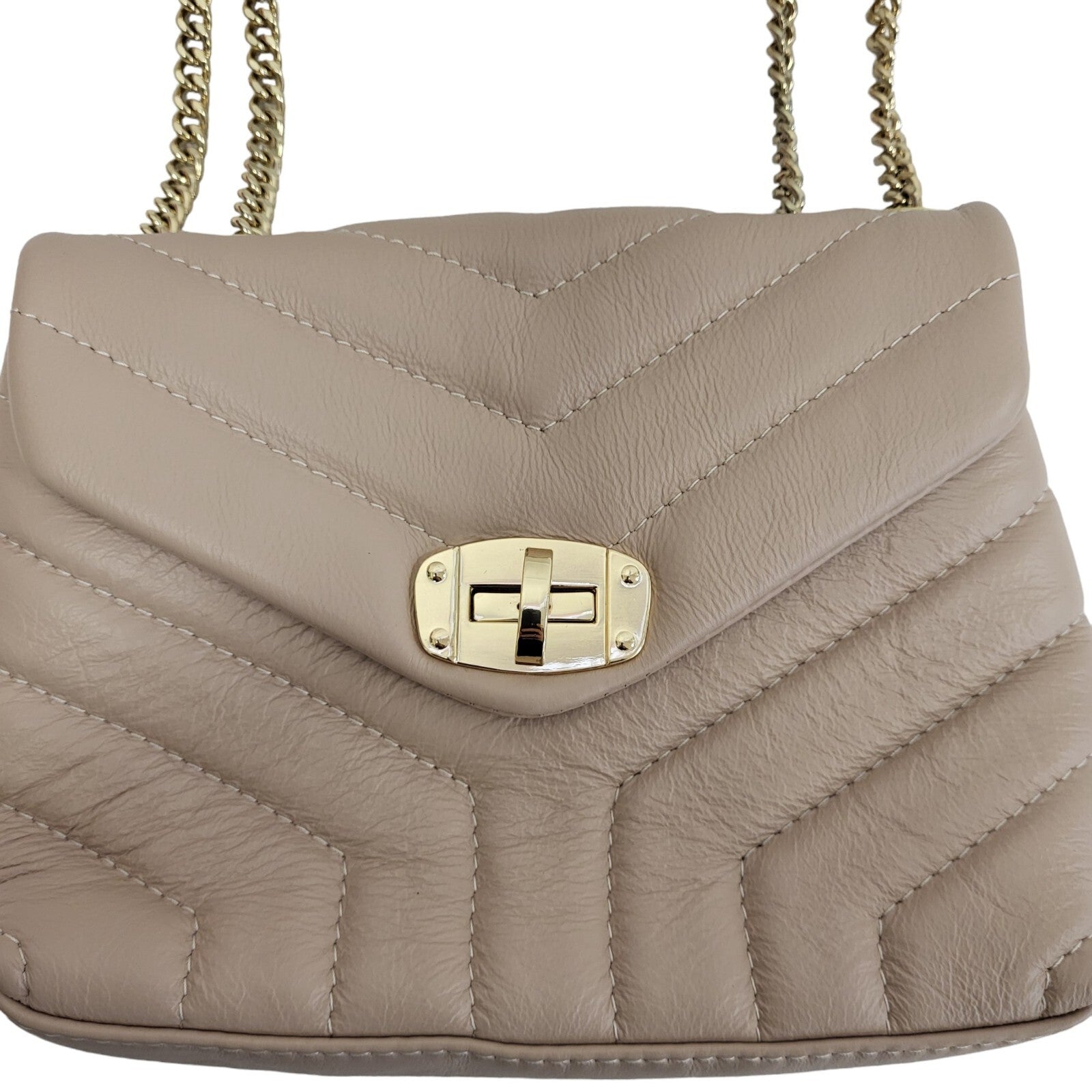 Davina Firenze Beige Clasp Leather Small Shoulder Bag Uk Women's Size 6.5" x 9"