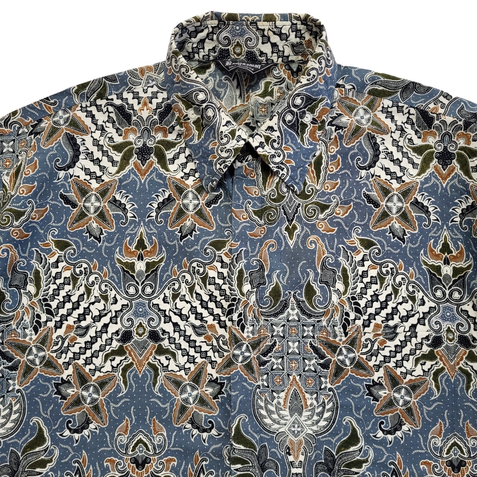 Bangsaman Vintage 90's Blue Green Abstract Short Sleeve Shirt Uk Men's Size M