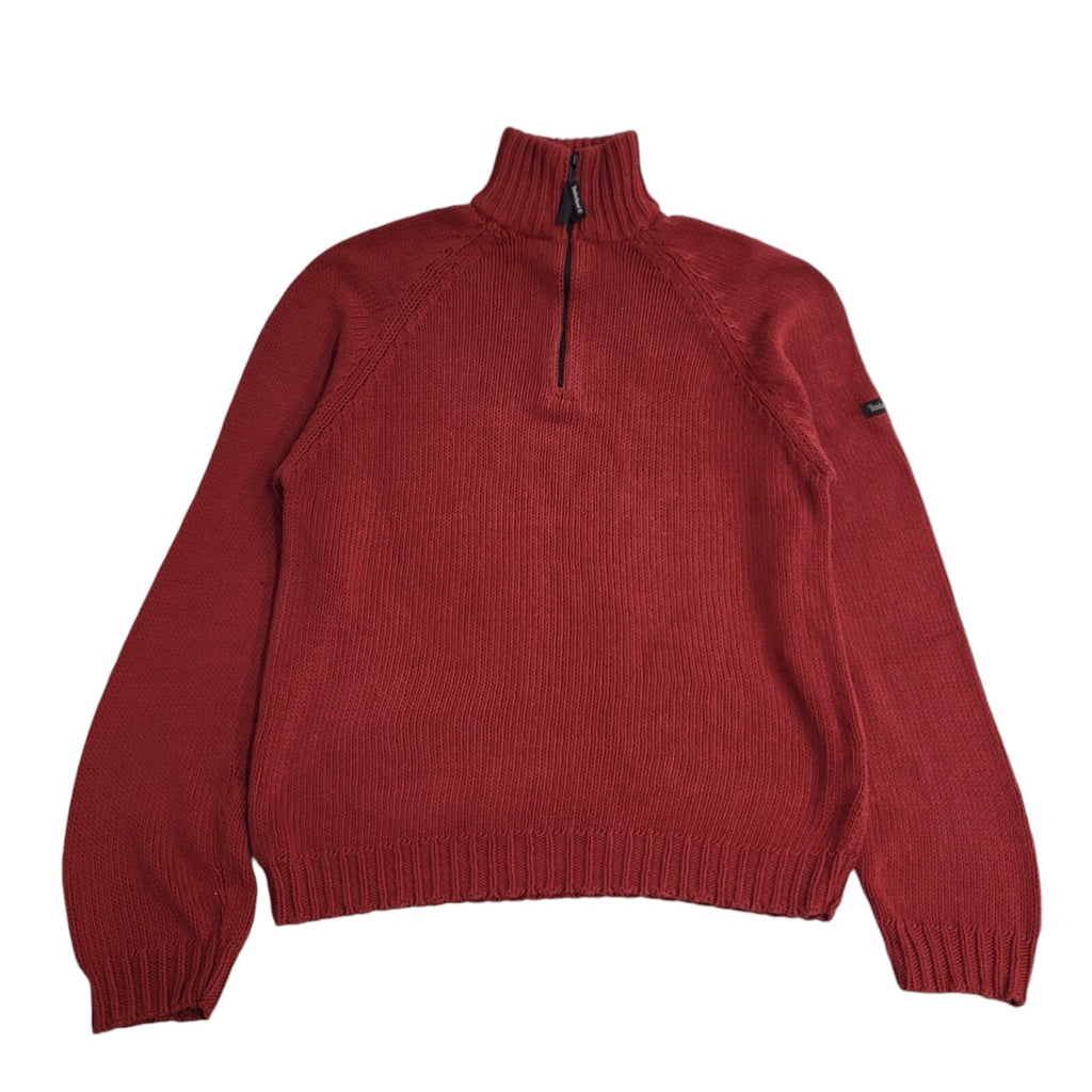 Timberland Y2K Red 1/4 Zip High Neck Long Sleeve Jumper Men's UK Size L