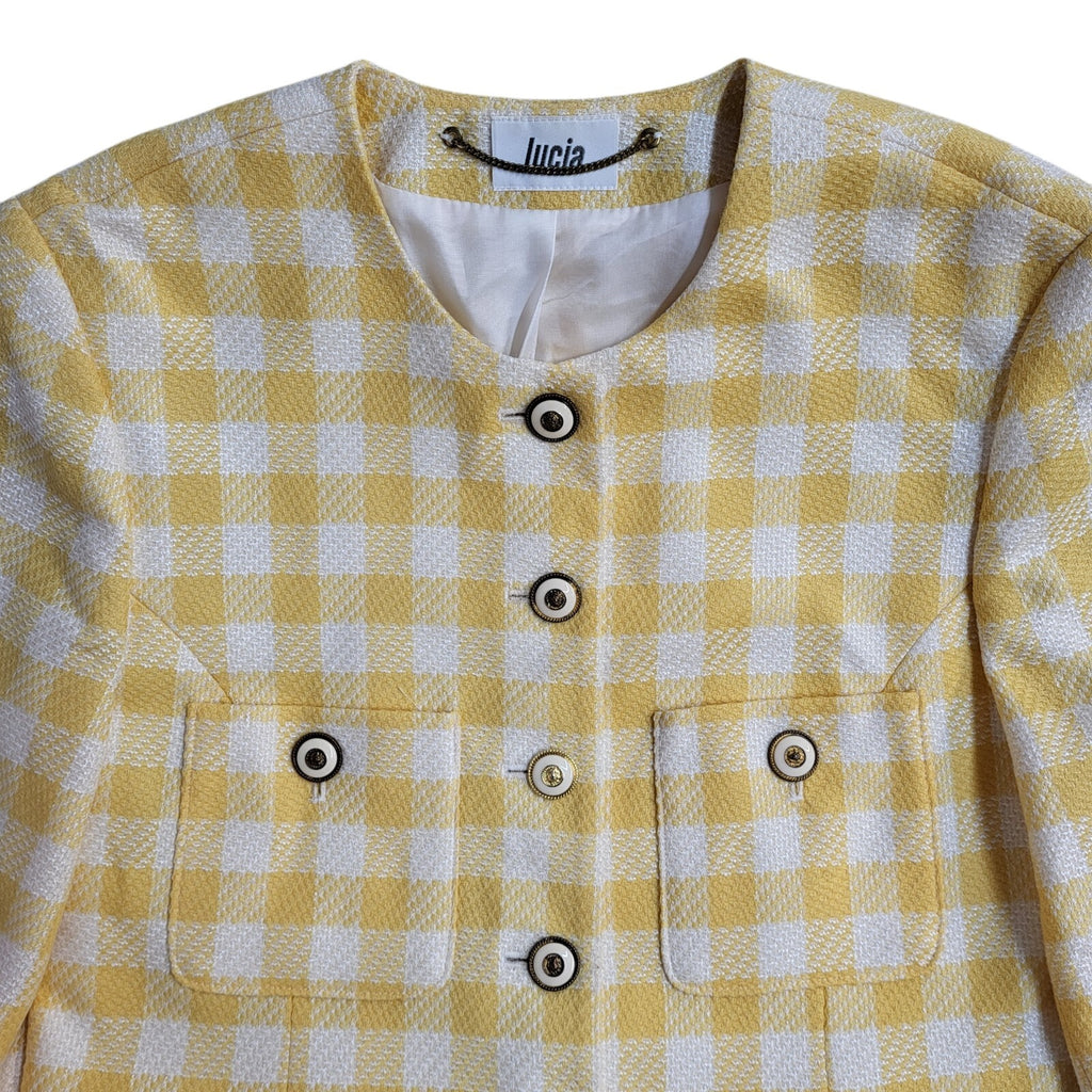 Lucia Yellow & White 90s Button Check Jacket UK Women's Size 12