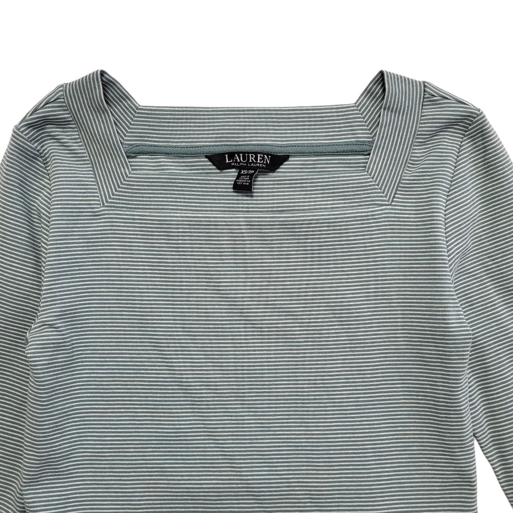 Ralph Lauren Y2K Green & White Striped 3/4 Sleeve T-Shirt Womens UK XS