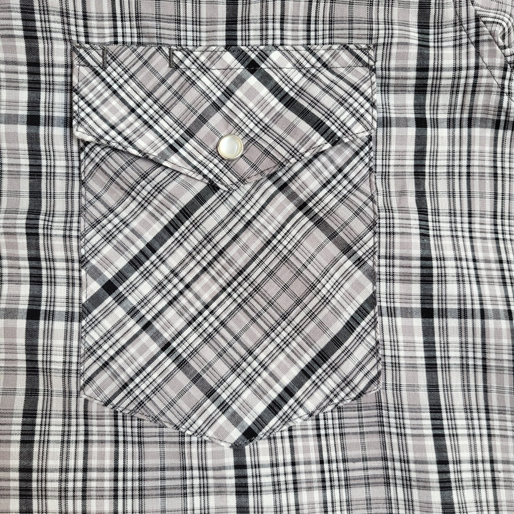 Wrangler 90's Grey Check Long Sleeve Pearl Snap Cowboy Shirt Men's UK Size M