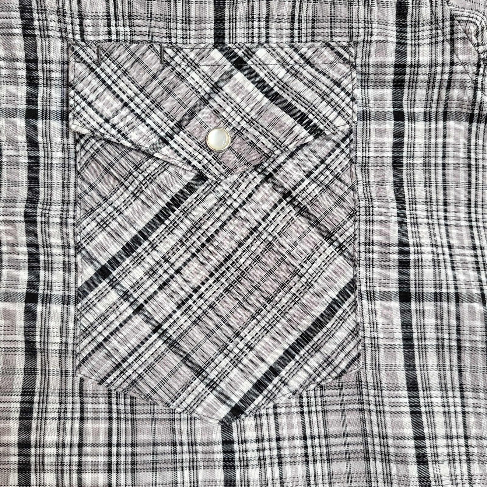 Wrangler 90's Grey Check Long Sleeve Pearl Snap Cowboy Shirt Men's UK Size M