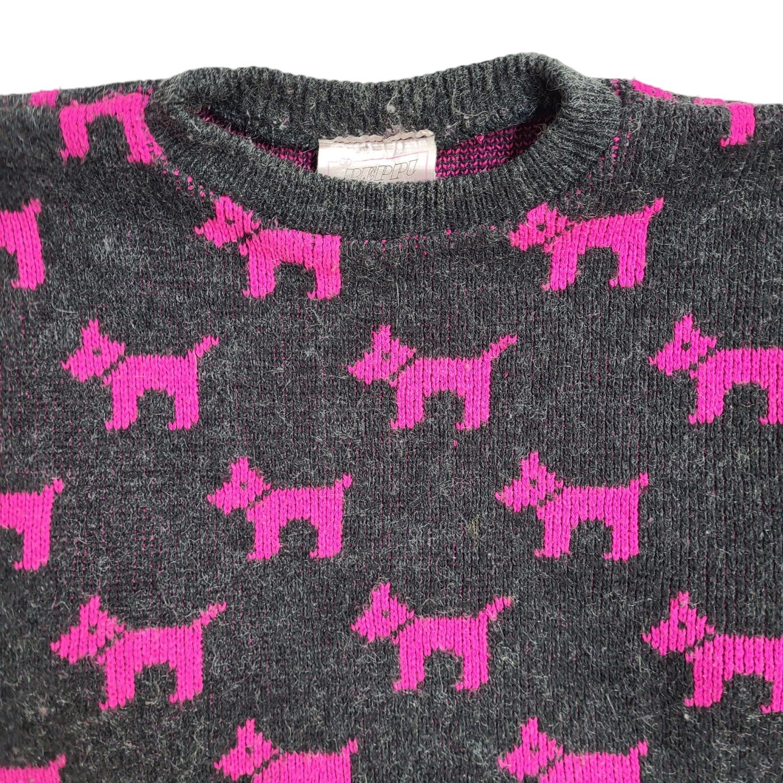 Peppi Vintage 90's Grey & Purple Dogs Round Neck Jumper UK Women's Size 14
