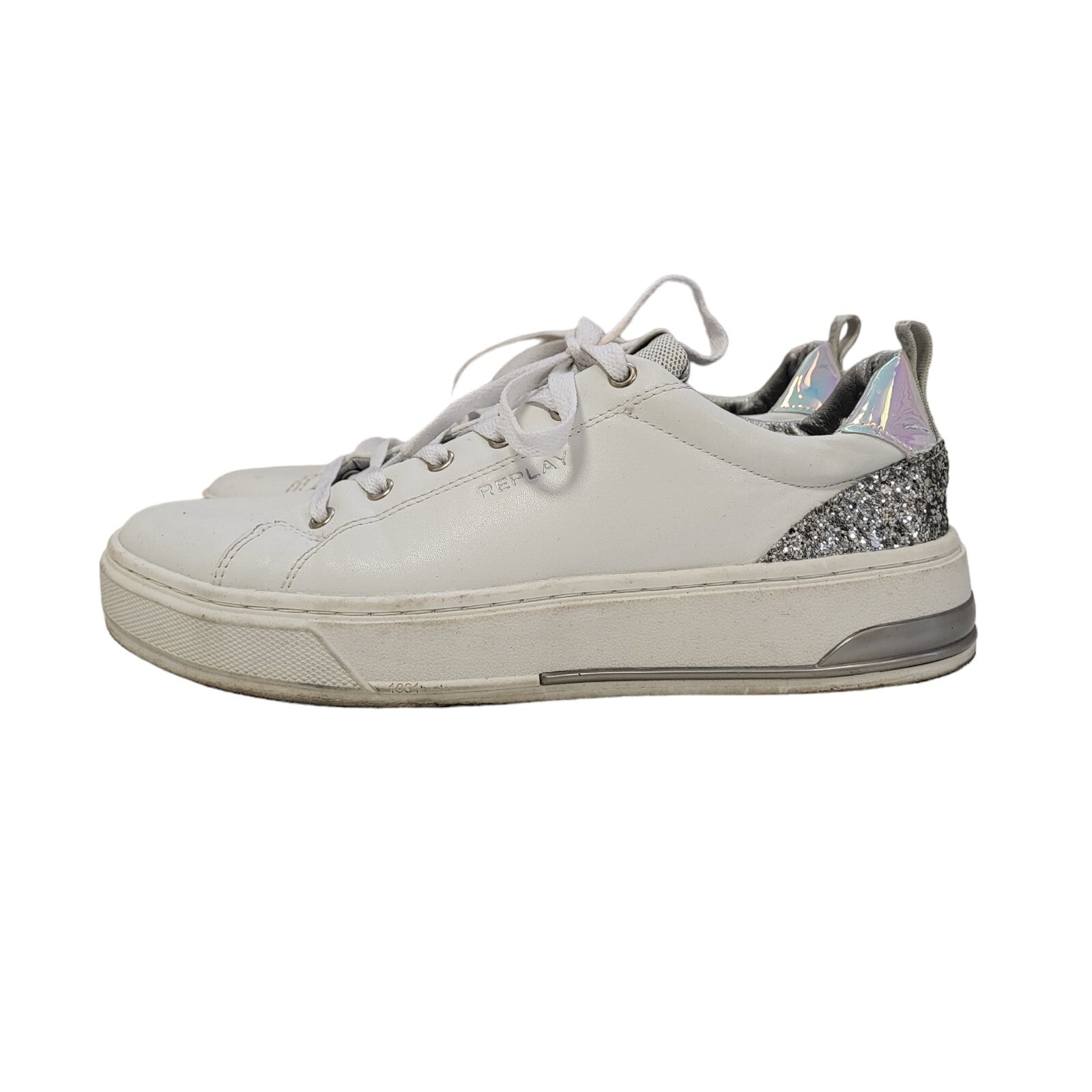 Replay White Canvas Lace-Up Sports Trainers Women's Uk Size 6