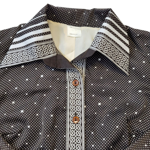 70s Vintage Brown & White Long Sleeve Polka Dot Blouse Women's Size 18
