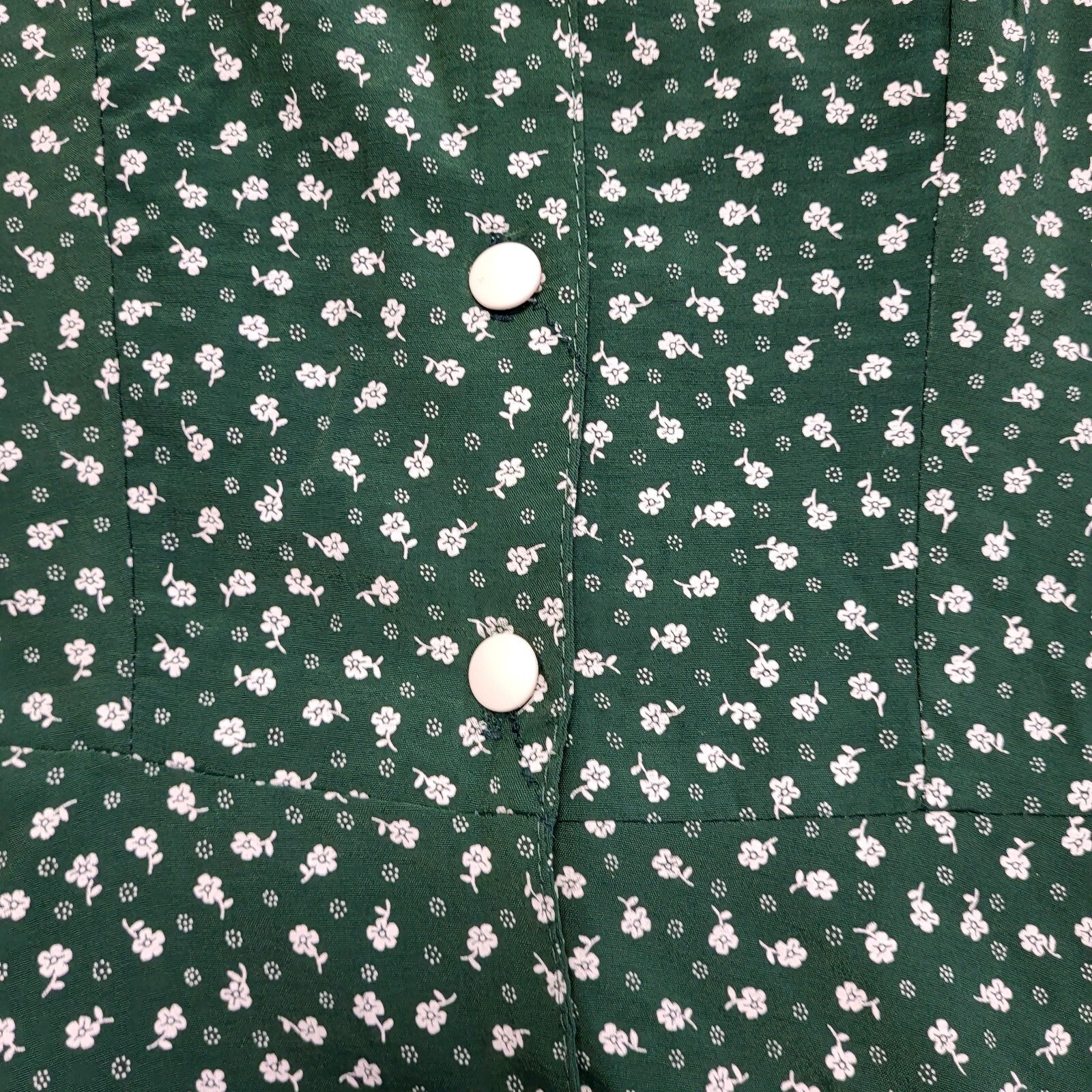 Vintage 90's Green & White Floral A-Line Midi Button Dress Women's UK Size 10