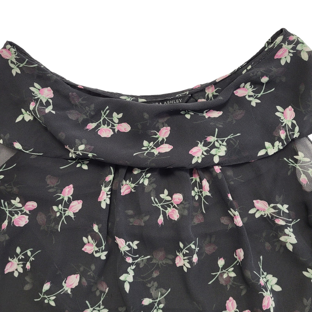 Laura Ashley Y2K sheer floral top with a cowl neck Women's Uk 14