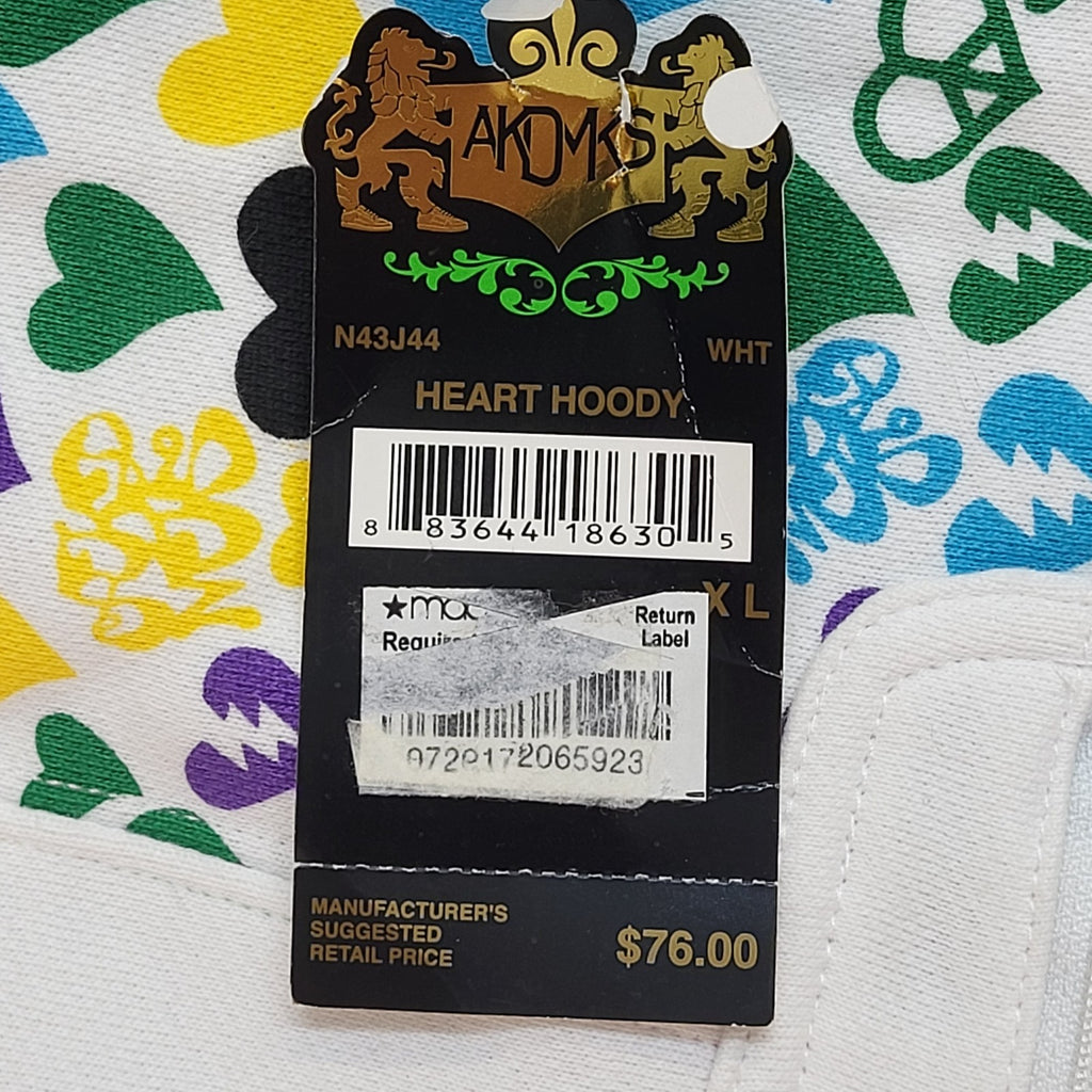 Akademiks Sweatshirt Hoodie White Hearts Zipped UK Women's Size XL Bnwt