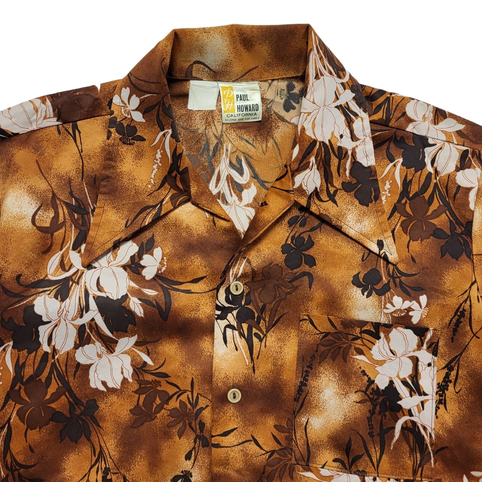 Paul Howard Vintage 80's Brown Floral Long Sleeve Shirt Men's UK Size M